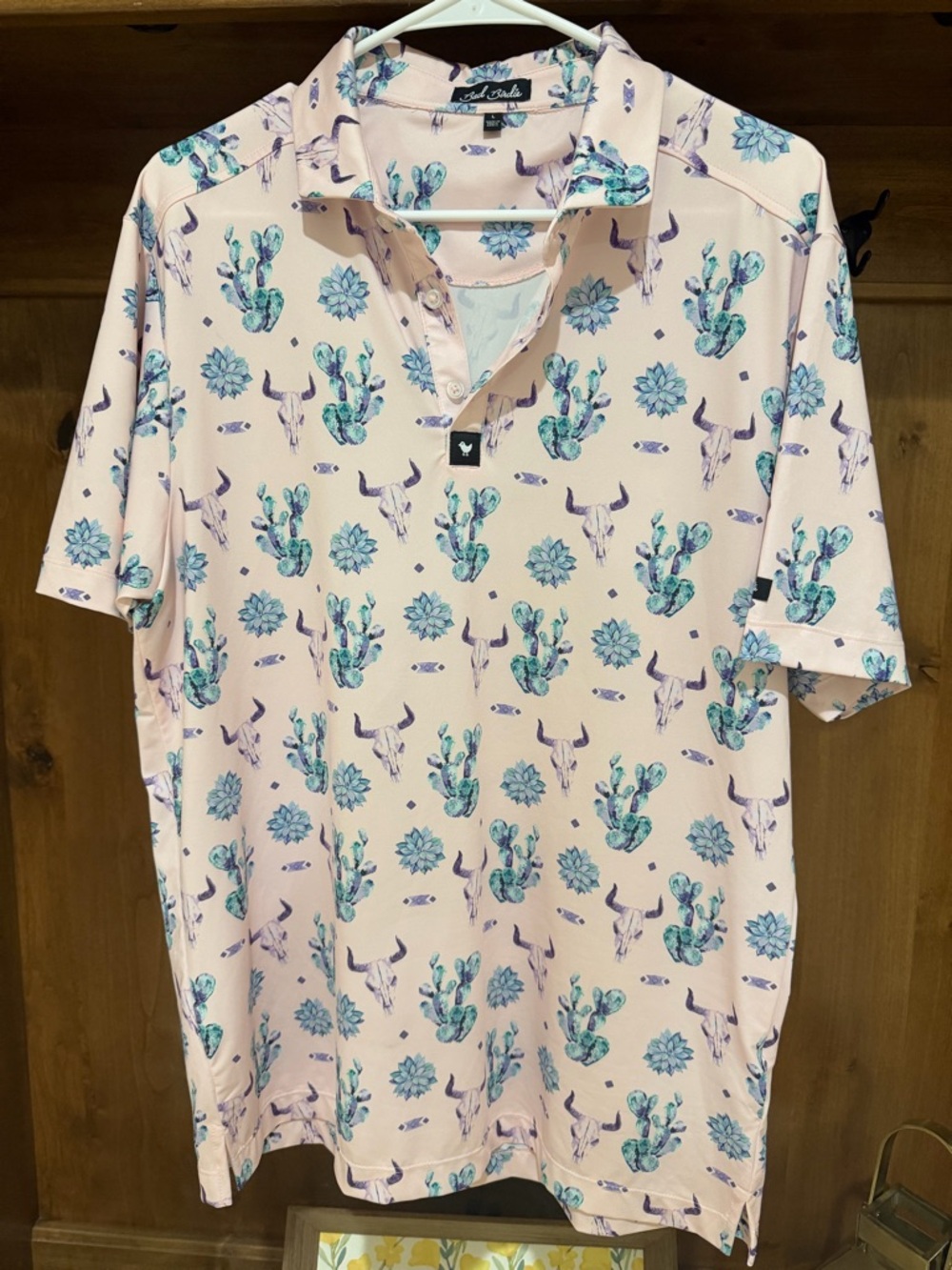 NEW Super Soft design Bad Birdie Pink Polo with Turquoise Cactus & Purple Skull